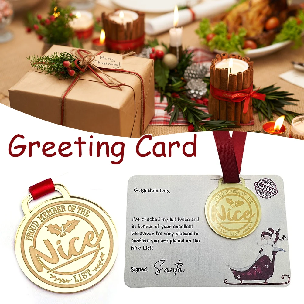 Personalized Xmas Eve Nice List Medal Greeting Card Multifunctional Portable Paper Card For Birthday Christmas Gift