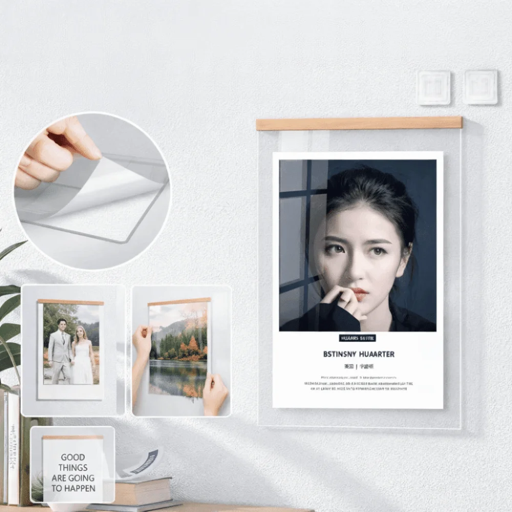 New A4/A5/A6 Acrylic Photo Frame Wall Adhesive Transparent Acrylic Sign Holder Magnetic Certificate Display Board Home Decor