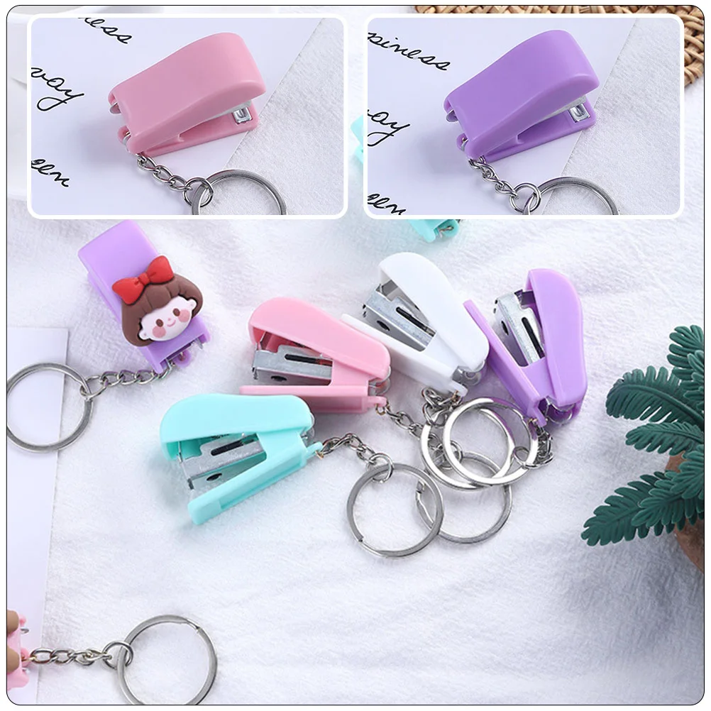 1Set Bright Color Mini Stapler Keychain Portable Lightweight Stapler Pendant for School Office Home Stationery Decoration Gift