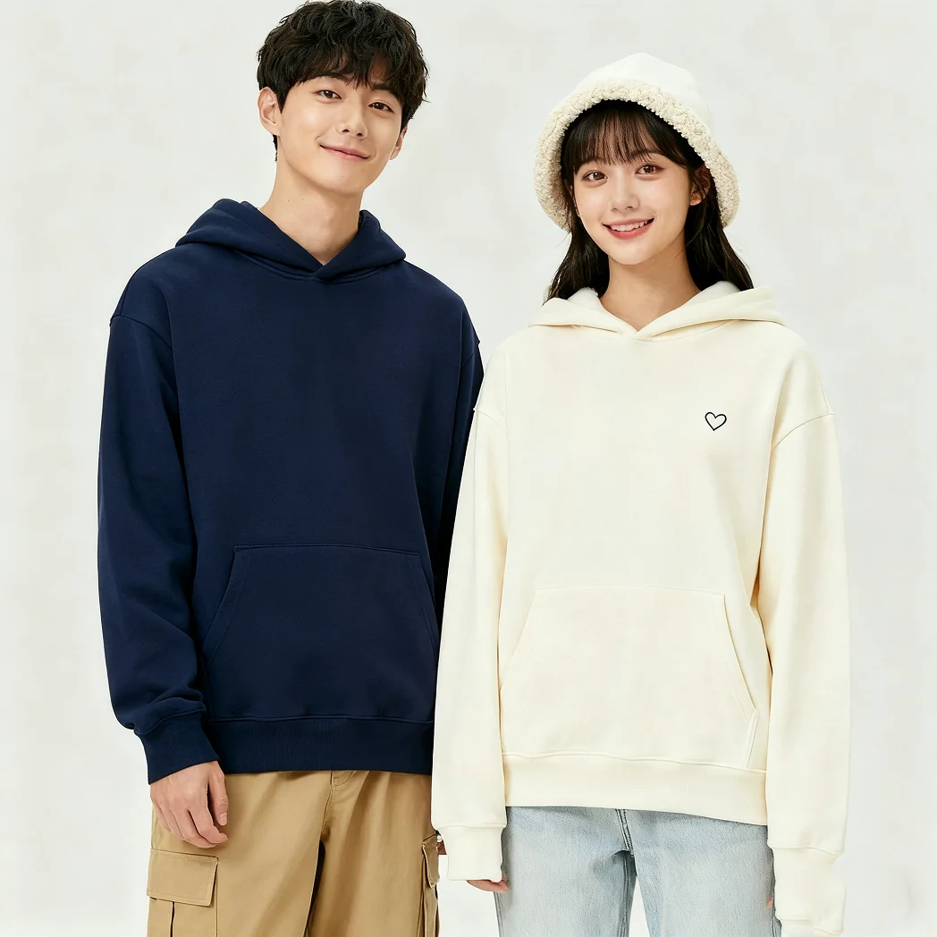 

2025 Women/Men Kids Cotton Hoodie Pullover Autumn Korean Minimalist Y2K Harajuku Women Heart Print Men Solid Color Celebrity