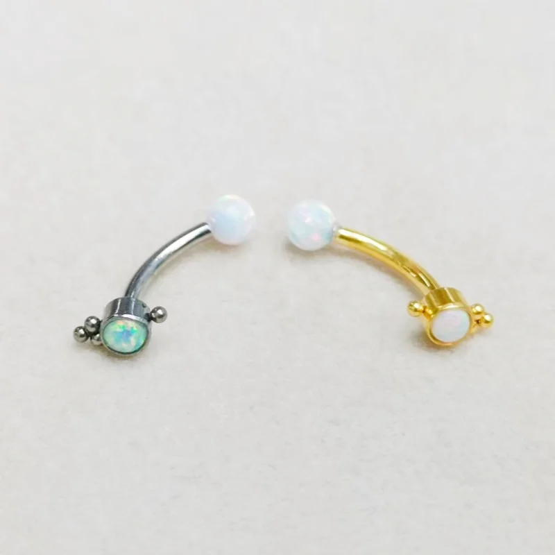 Lot10pcs 16G G23 Titanium Flower Opal Eyebrow Curve  Navel Button Bar Lip Labret Bar Ear Helix Tragus Rook Bar Piercing Jewelry