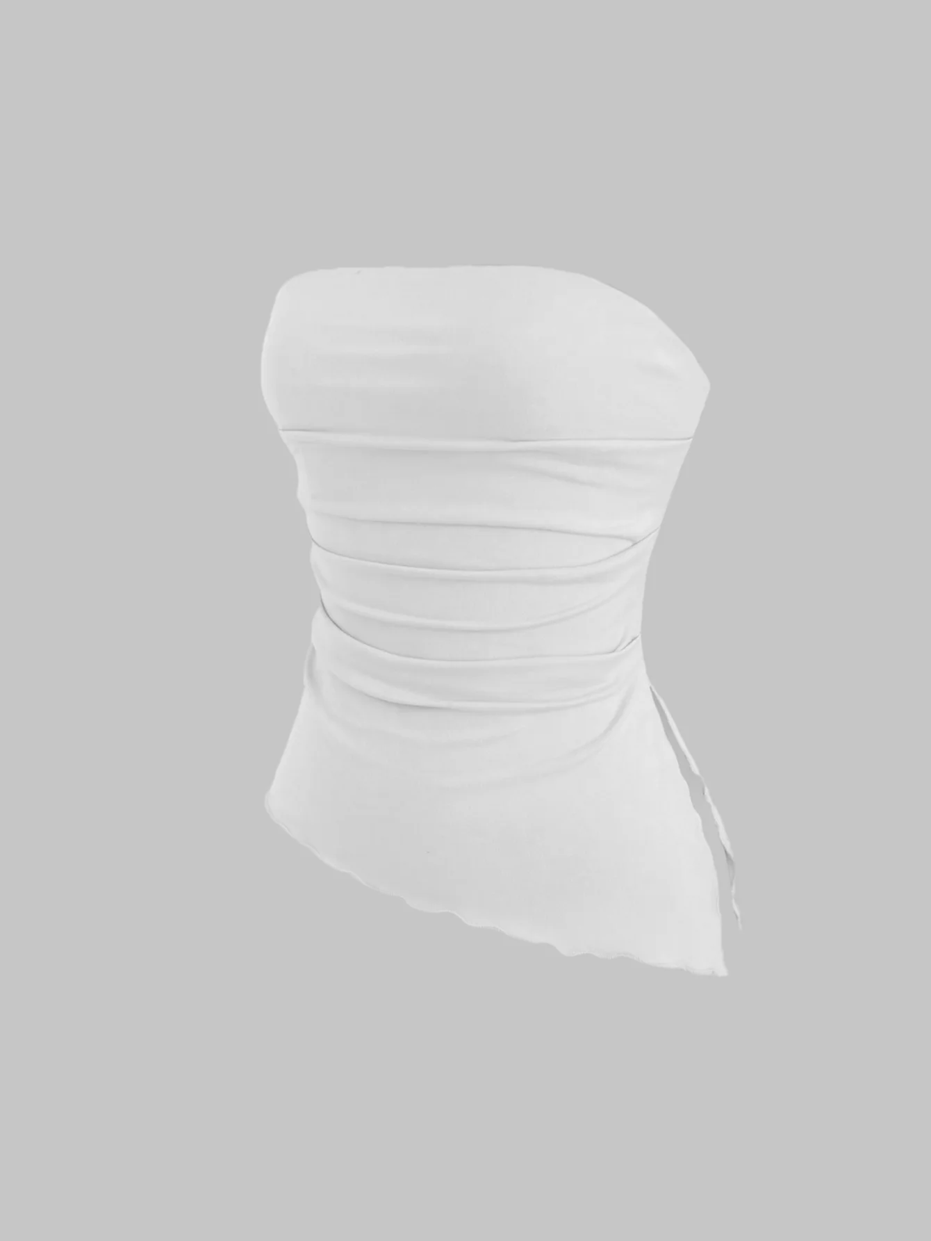 Weißes gerafftes Tube-Top für Damen, sexy, trägerloses, figurbetontes Top mit Kordelzug und asymmetrischem Saum
