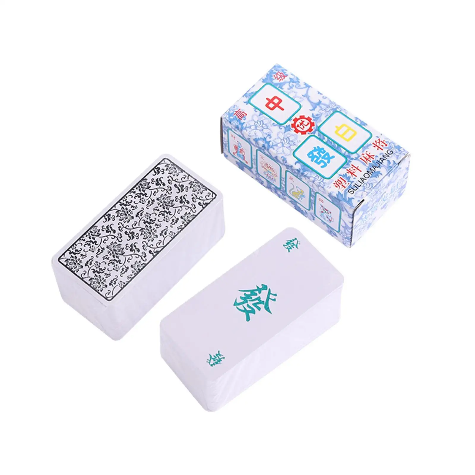 

Mahjong Game Blue and White Porcelain Mahjong Durable Waterproof Board Games Portable Mahjong Tile for leisure game