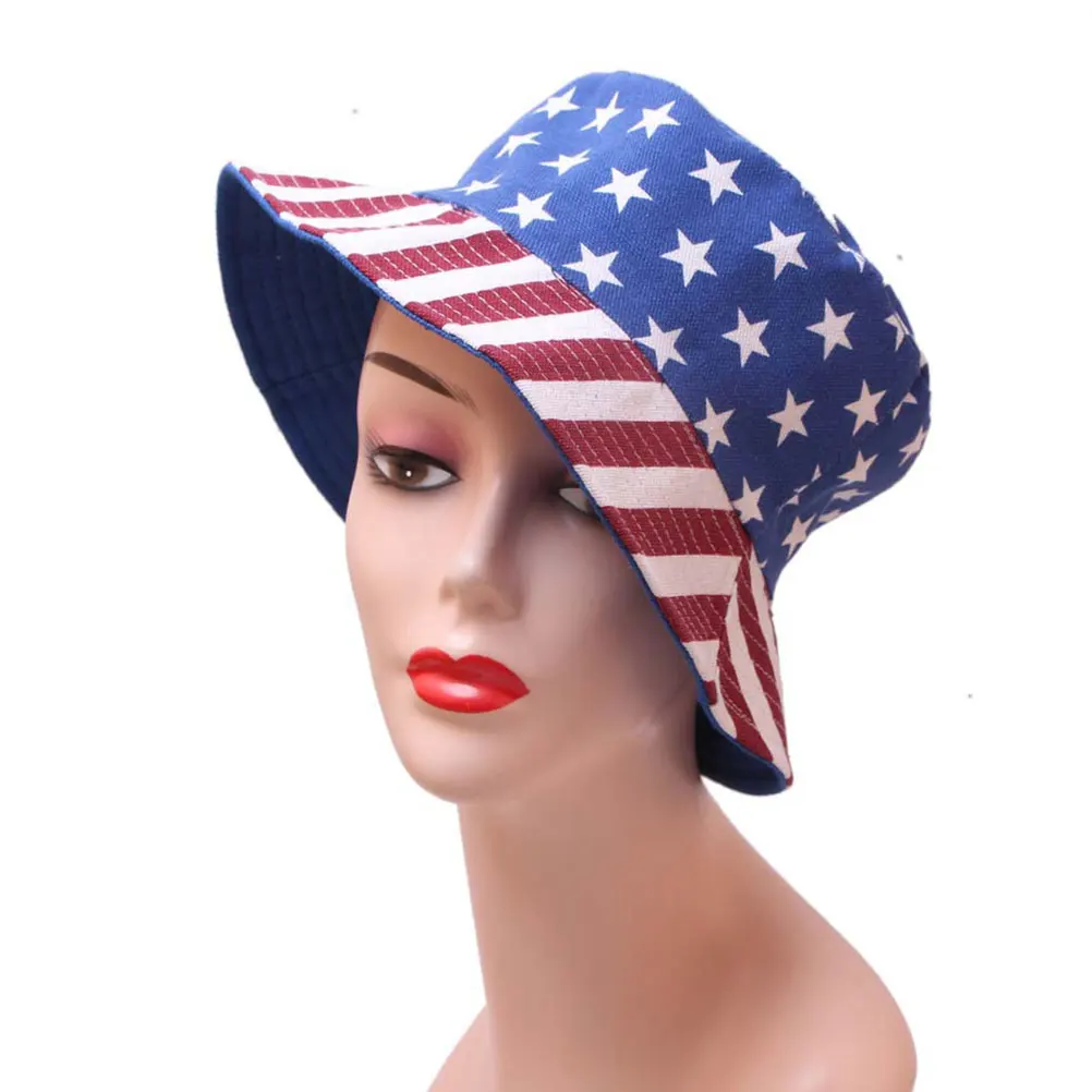 

American Flag Cotton Bucket Hat Wide Brim Sun Protection Hat Outdoor Travel Hiking Fishing Camping American Flag Headdress