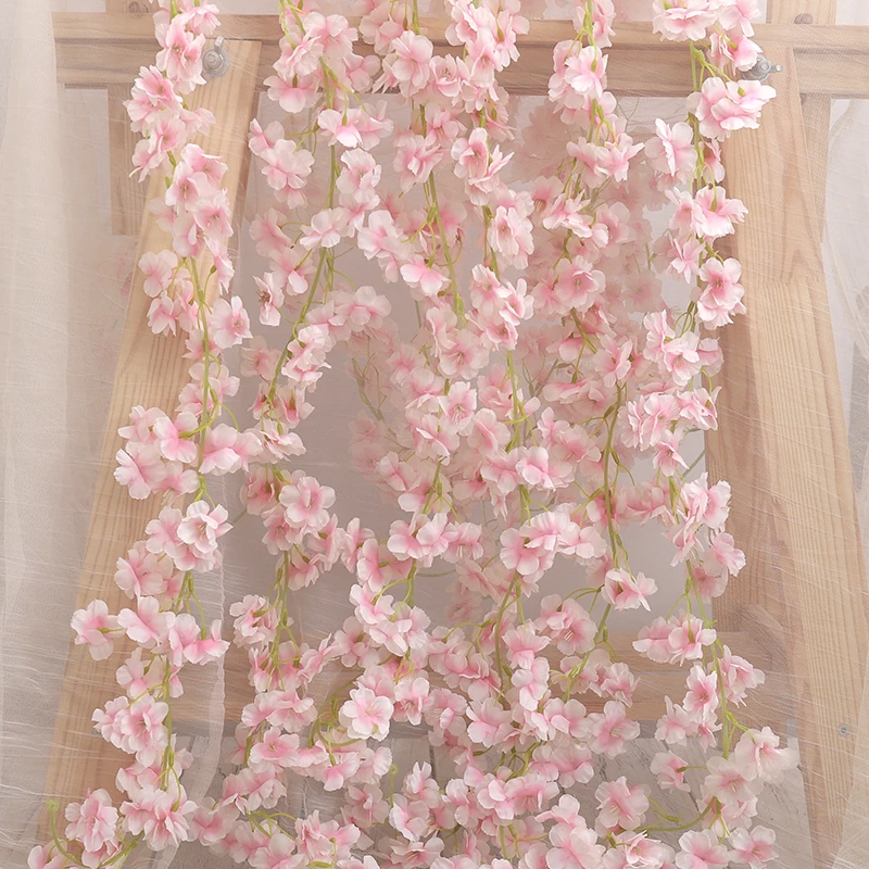 Artificial Silk Cherry Blossom Vine For Christmas Sakura Home Wedding Decoration Fake Floral Arch Garden Living Room DIY Arrange