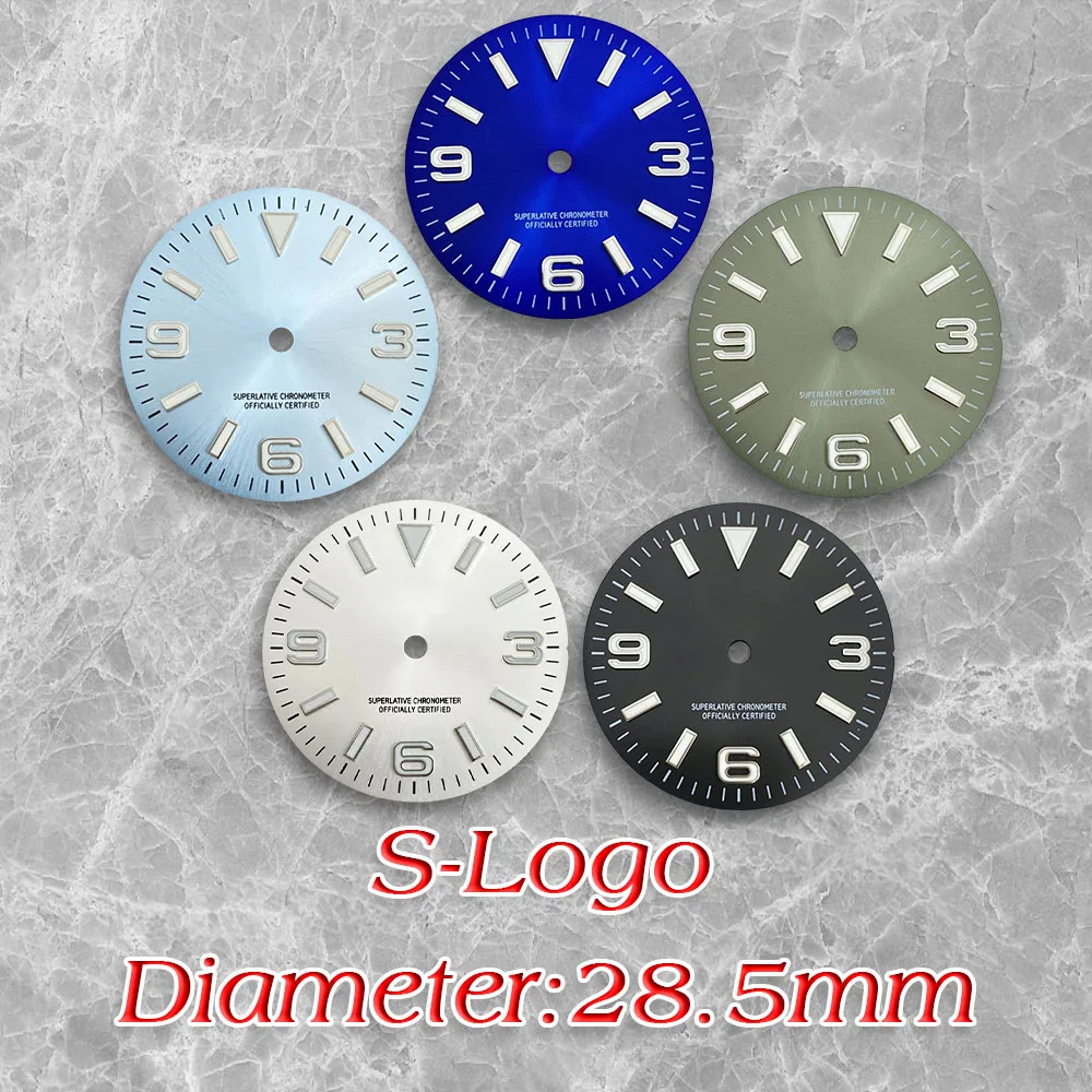 

Ice Blue luminous 28.5mm S Logo Sunray Ex plorer Dial Suitable For NH35/8215 Movement Watch Modification Accessories ﻿