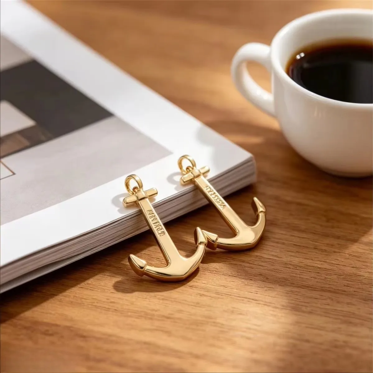 Brass 14K Gold Plated Anchor Charms Connector Clasps DIY Bracelet Leather Cord Chain End Jewelry Making Accessories