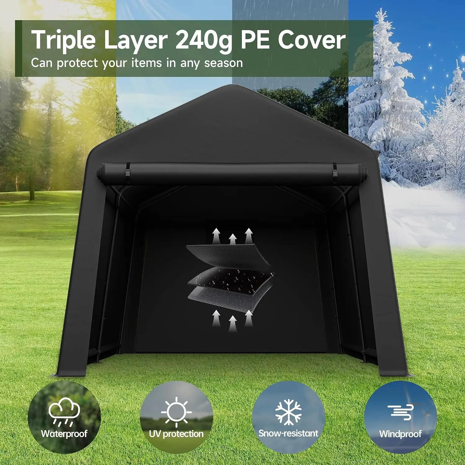 Portable Outdoor Storage Shed 8x14FT Waterproof Garden Tool Shelter, Customized view 2