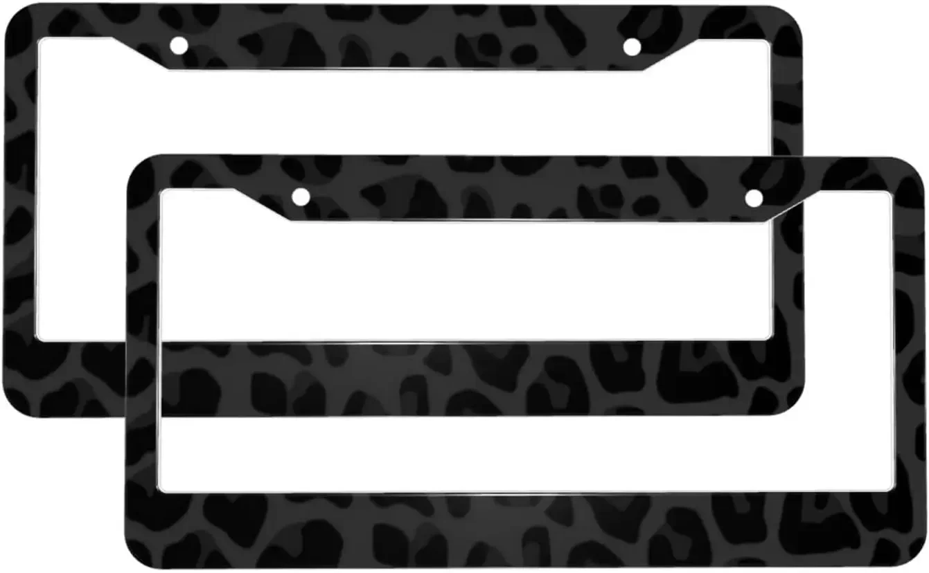 Black Leopard Pattern Car License Plate Frame 2 Pack License Plate Holder with 2 Holes Car Tag Frame for Women Men US Vehicles