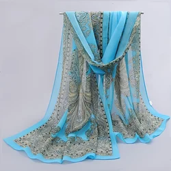 2024 New Fashion Floral Chiffon Women Scarf Paisley Beach Silk Shawls Scarves Headband Female Headband Wraps Hijab 50*160cm