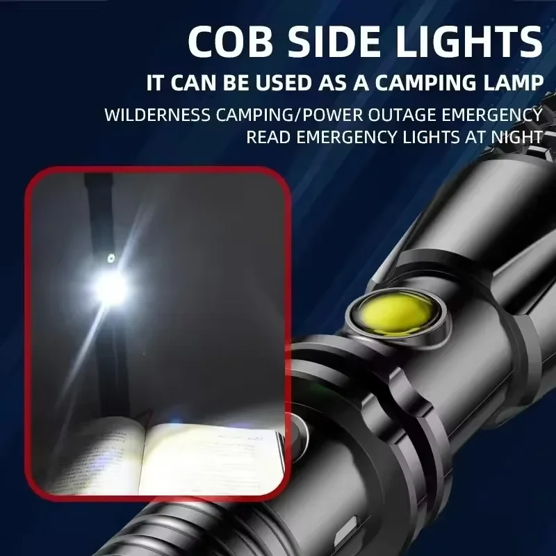 Wolf Fang Stick Flashlight Night Outdoor Defense LED Strong Light Ball Stick Side Light Charging Security Patrol Flashlight