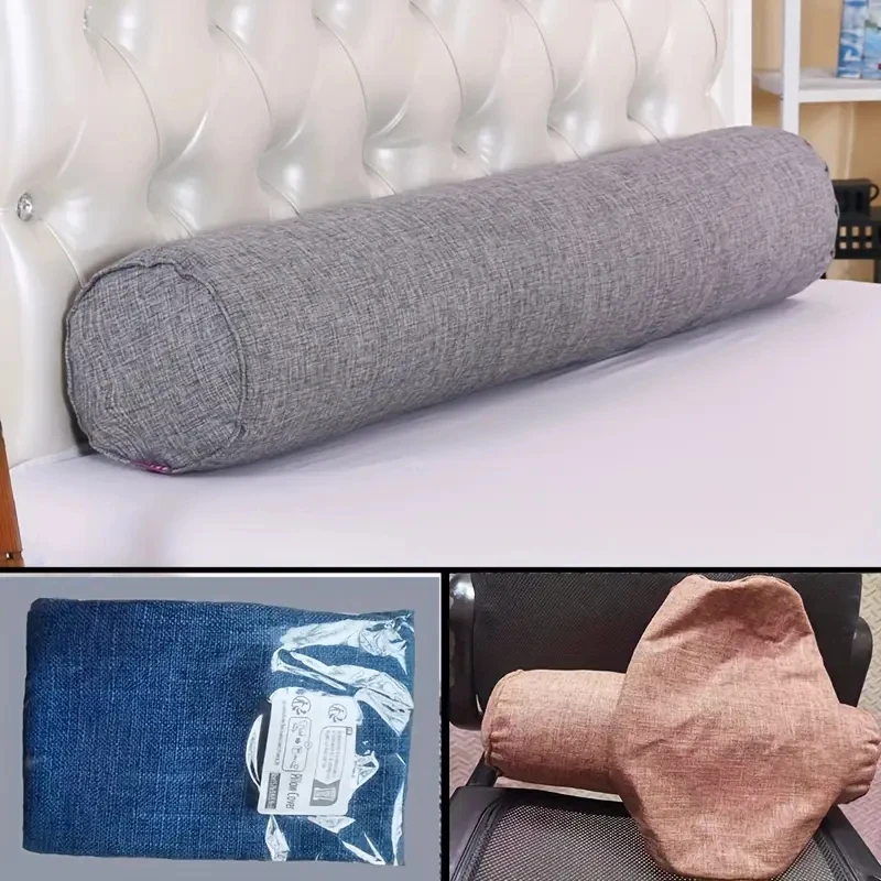 1pc Linen Body Pillow Cover, Long Round Bolster Pillowcase for Bed, Sofa, Neck, Back, Waist Support Cushion