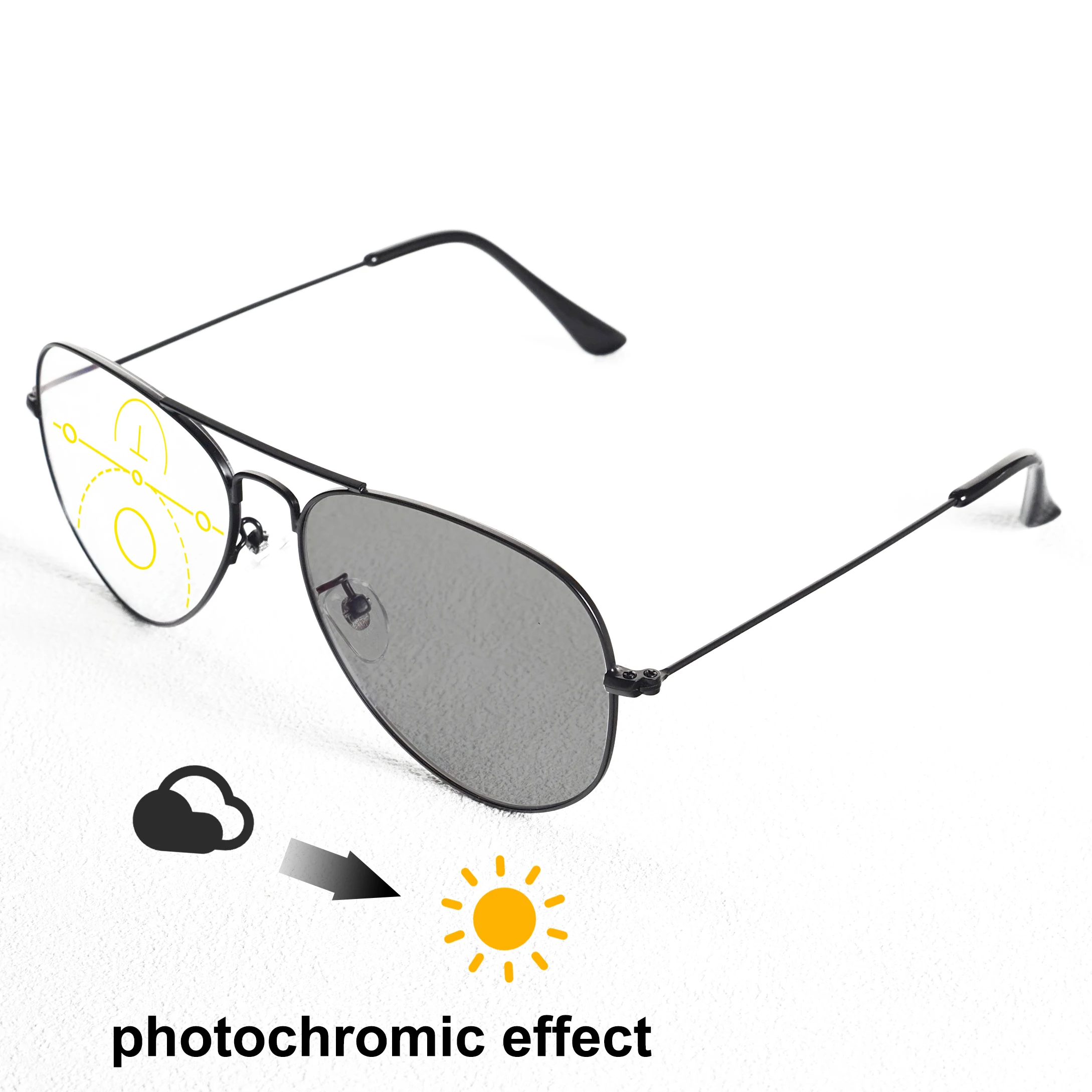 Klassische Piloten-Photochromatische Progressive Multifokal-Lesebrille für Männer und Frauen Metallrahmen Anti-Blaulicht Alterssichtigkeit-Brille