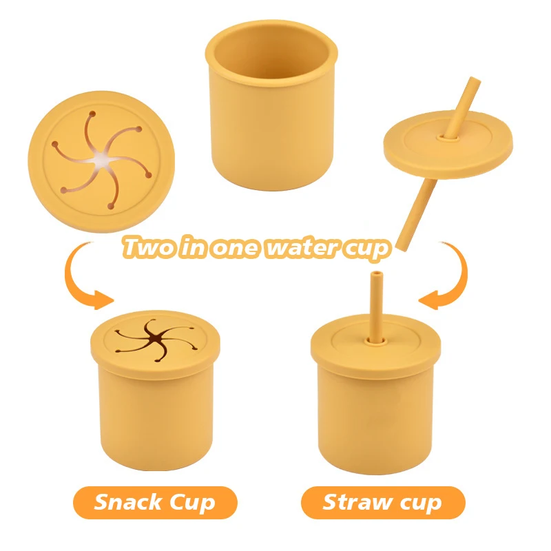 Portable Pure Color Baby Snack Milk Cup Anti Scalding Food Grade Silicone Child Drinking Cup Straw Waterproof Baby Food Storage