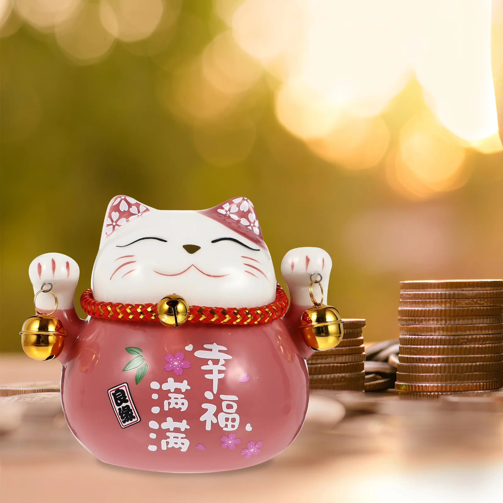 

1Pcs Lucky Cat Money Box Ceramic Cartoon Coin Bank for Saving Habit Home Office Decor Change Organizer Pink