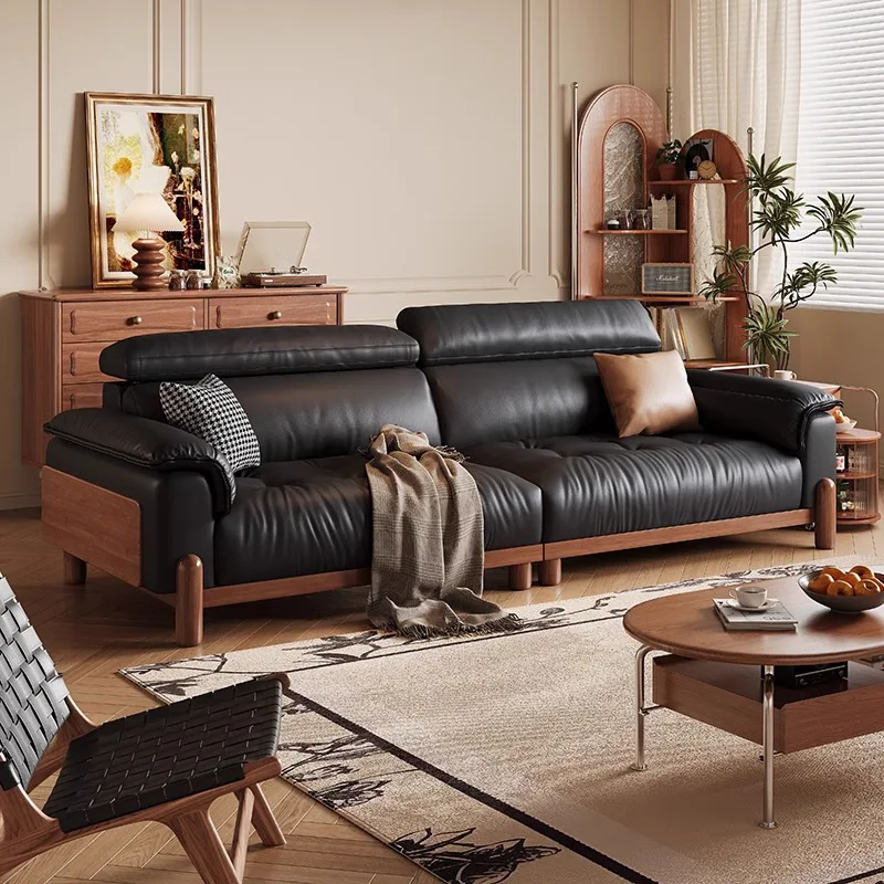 Black walnut first-layer cowhide art sofa