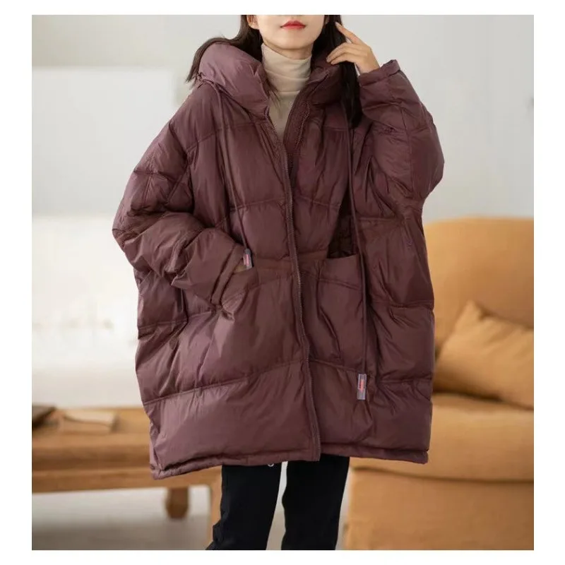 Women's Off-season New Down Jacket Mid-length Hooded Plus Size Loose Fit Maternity Thickened Outerwear Down Jacket Women