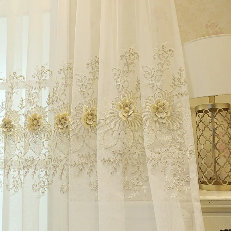 Simple Nordic Embossed Beaded Embroidery Curtains Living Room Bedroom Balcony Curtains