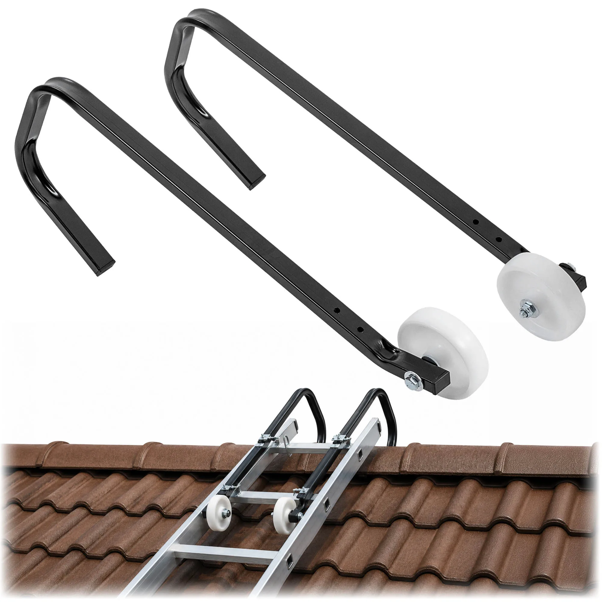 Kadax stalen handgreep voor een ladder die naar de schoorsteen leidt.