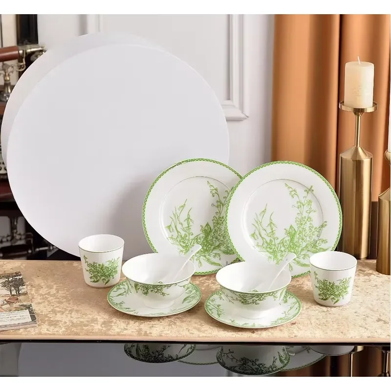 European Style Bowl Flat Plate Spoon Set, China Tableware 10 Piece Set Light 2-person Set with Gift Box