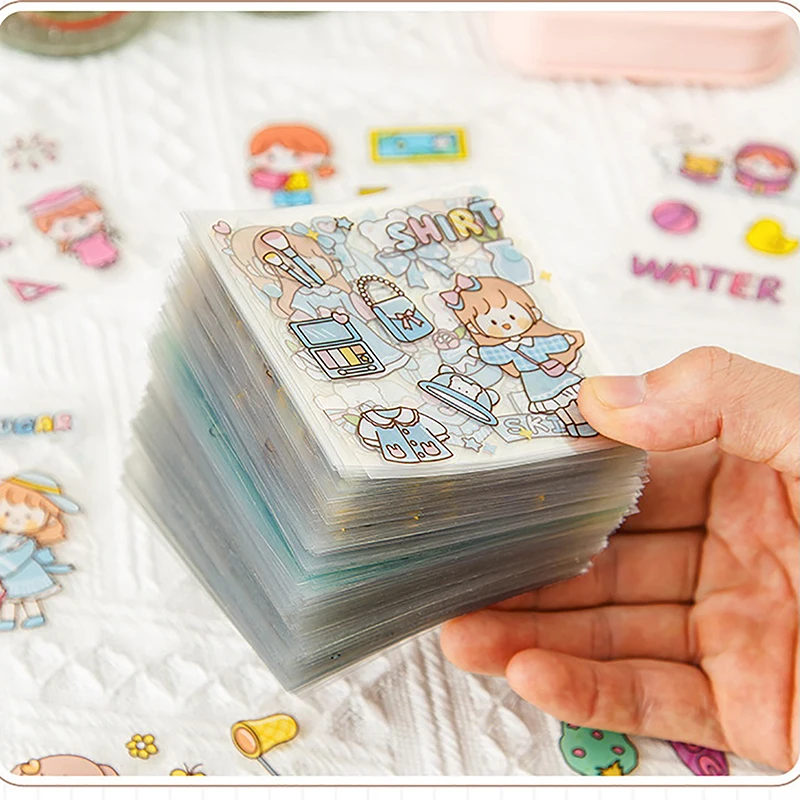 50 Pcs of Non-repetitive PET Waterproof Cute Ledger Stickers Cut-free Stickers for Students and Girls Anime Idol Card Stickers