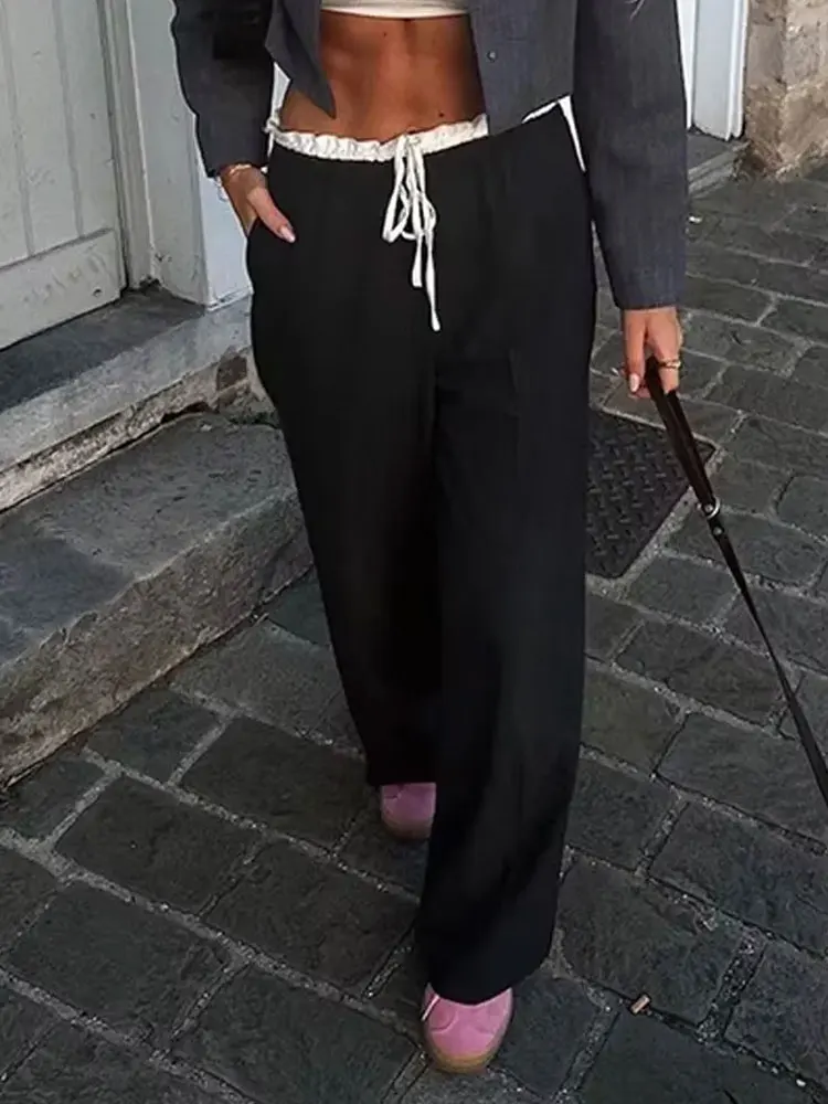 2024 New Fashion Woman Casual Trousers Patchwork Loose Women\' High Waist Long Pants Commute Female Chic Wide Leg Pant