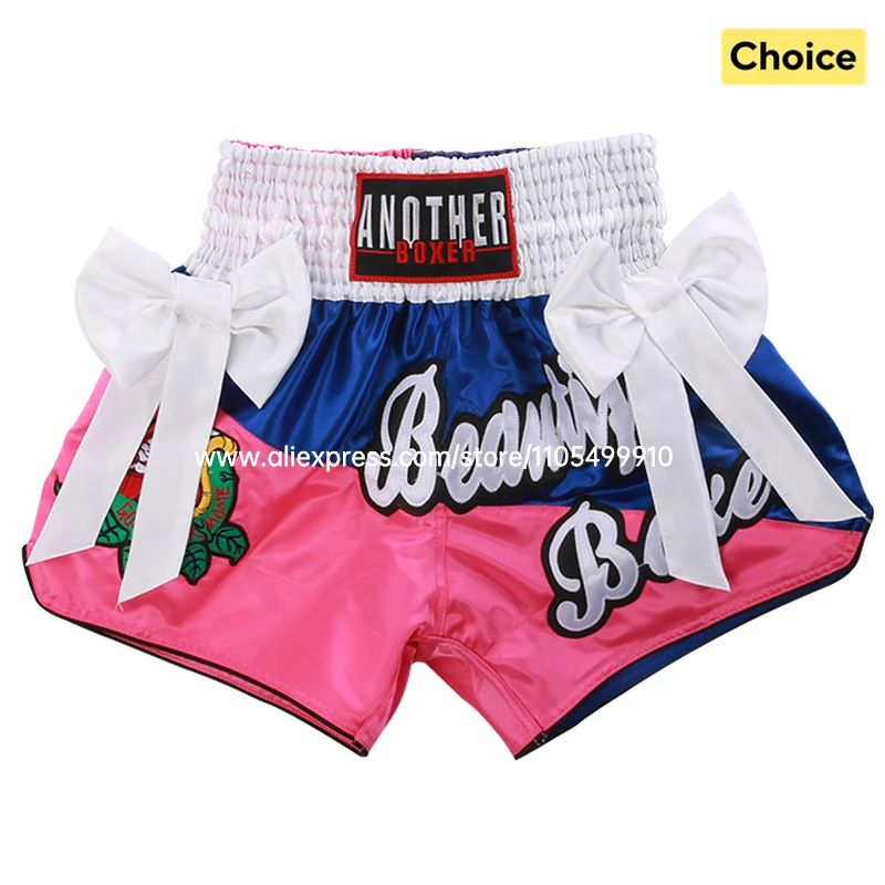 Muay Thai Shorts mit Schleifenband Boxen Kickboxen MMA Kampfshorts Satin Kinder Damen Herren Thai-Boxen Trainings- und Wettkampfhosen