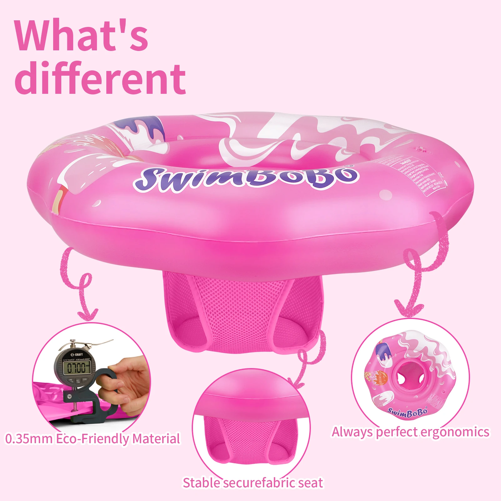 Swimbobo Pink Baby Seat Floating Ring Water Toy Children Thicken Safety PVC Inflatable Swimming Rings For Pool Summer Portable