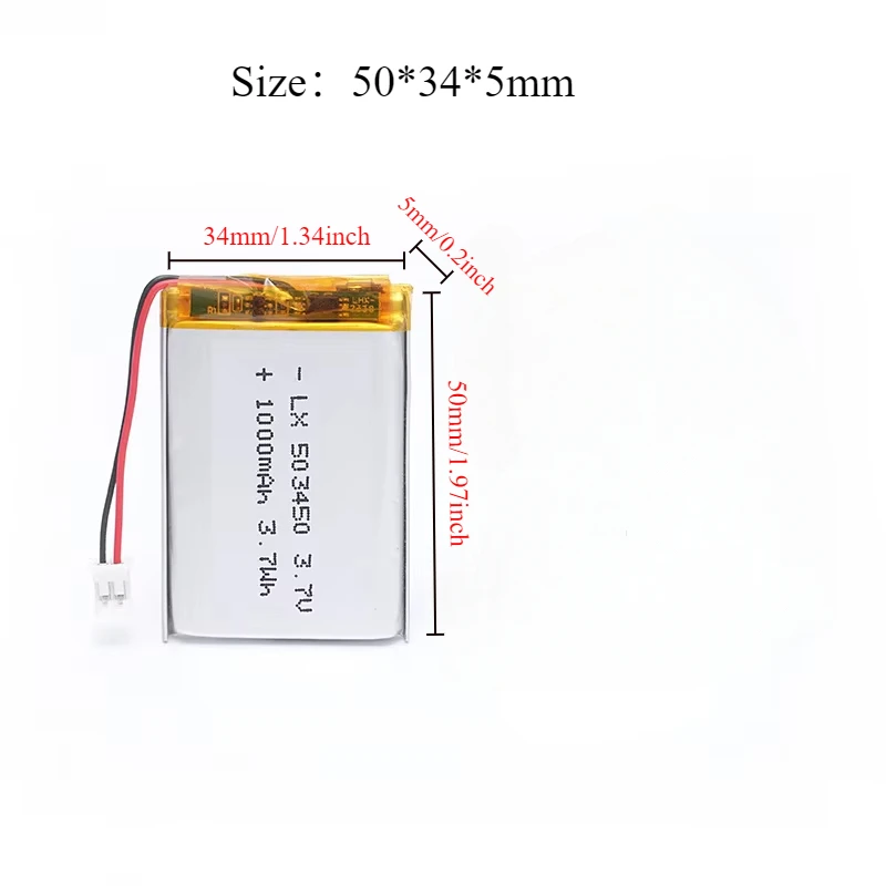 523450/503450 1000mAh 3.7V Rechargeable Li-ion Battery PH 2.0mm 2pin plug for Camera GPS navigator MP5 PS4 100% Real Capacity