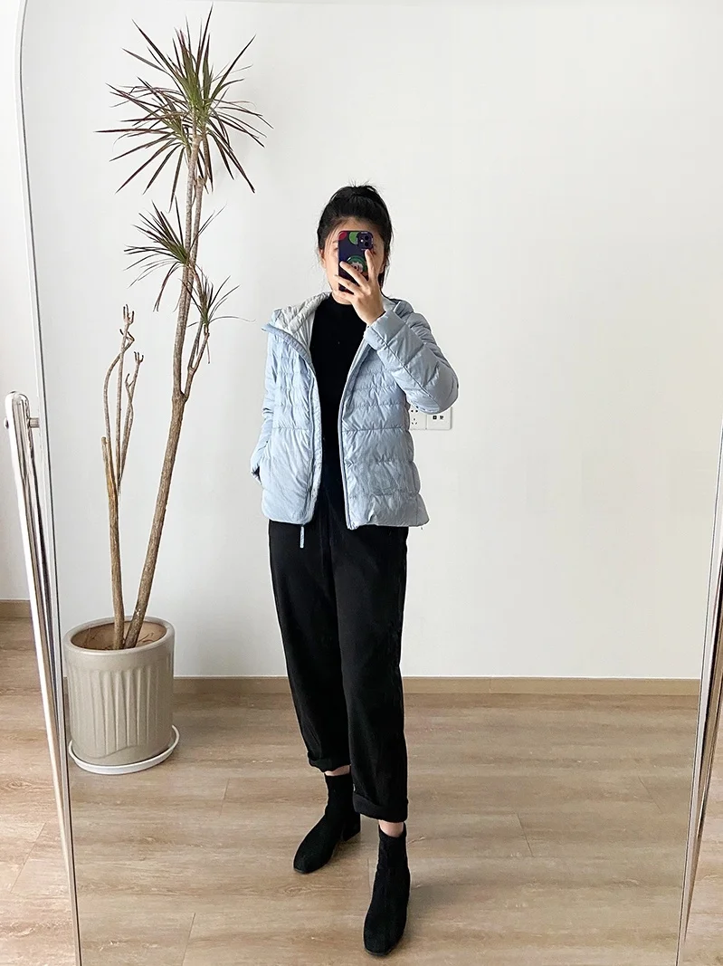 aphene Anti-Static Soft Fluffy 90 White Du down Warm Hooded down Jaet Women's Faion Commute Sle Zipper Closure Nylon