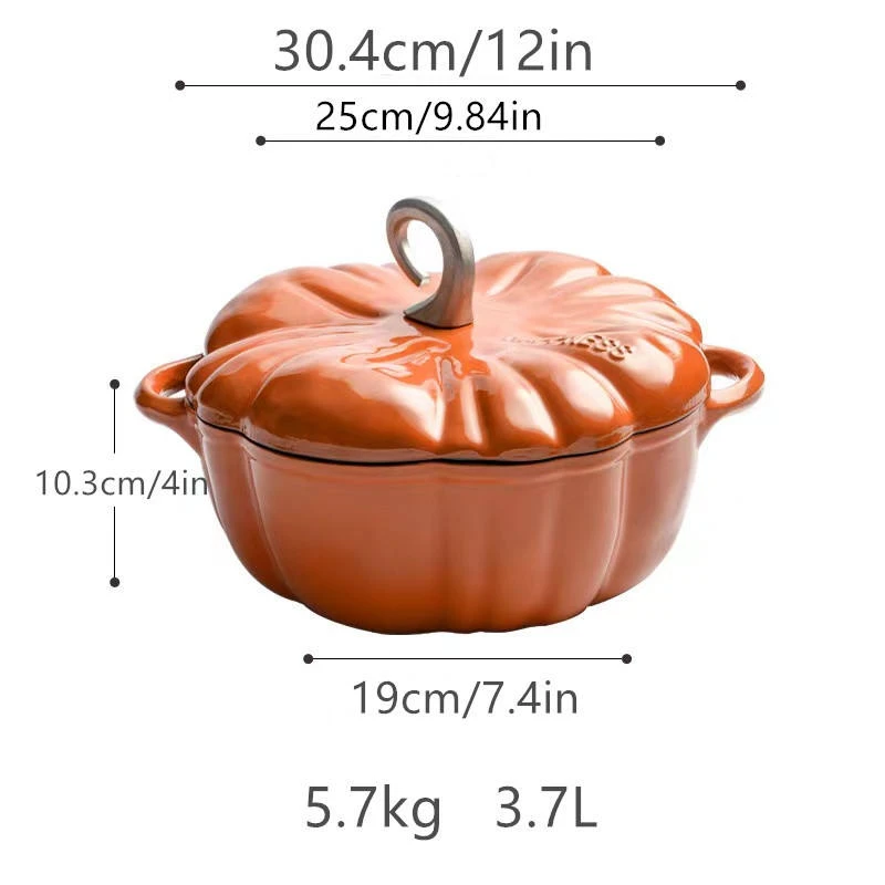 Pumpkin Enameled Cast Iron 25cm Cookware Set, Mini Dutch Roasting Pan, Round Bottom Pot Set, Enameled Stew Pot, Soup Pot view 3