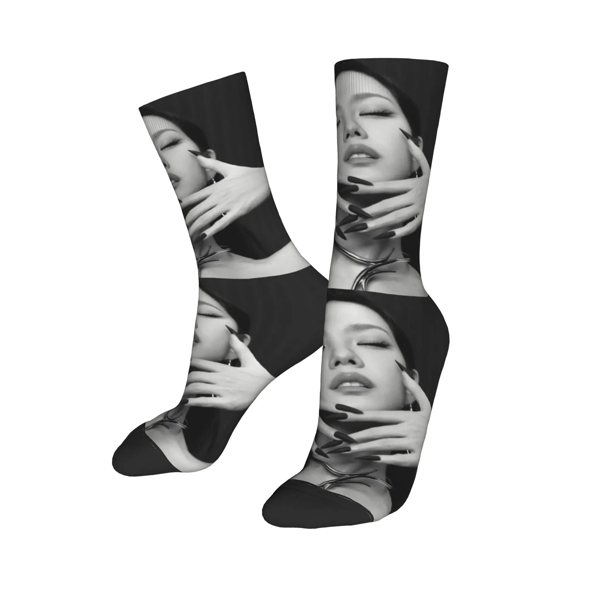 ถุงเท้าลายกราฟิกแฟชั่น Zayn Malik & Jisoos 2025 Eyes Closed ถุงเท้ากันลื่นสำหรับฤดูหนาว ถุงเท้าคู่รักสำหรับเล่นกีฬากลางแจ้ง ถุงเท้านุ่ม