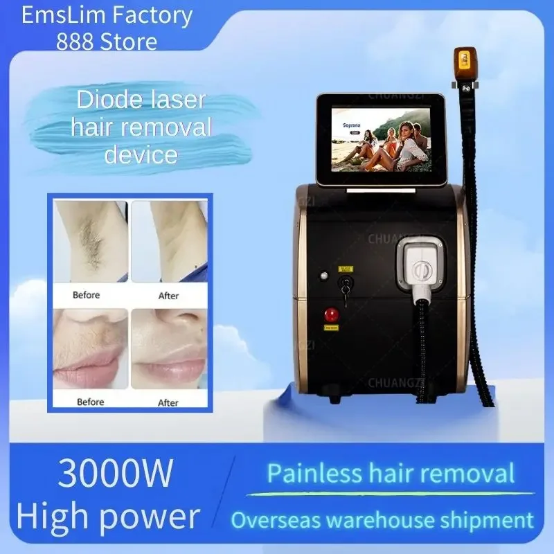 

Cooling Head Laser Hair Removal Device 808/1064/755nm Alexandrite Diode Permanent Epilator for Salon Use with 4 Waves