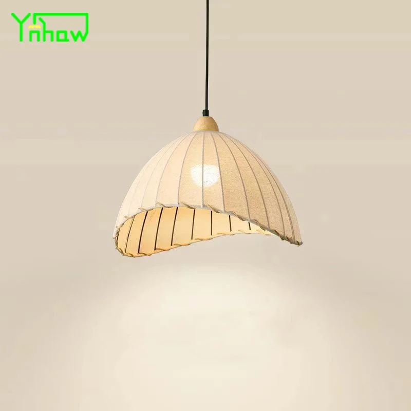 

Creative Japanese Retro Log Pendant Light for Bedroom Bedside Tea Room Bar Nordic Wabi Sabi Style Fabric Lamp