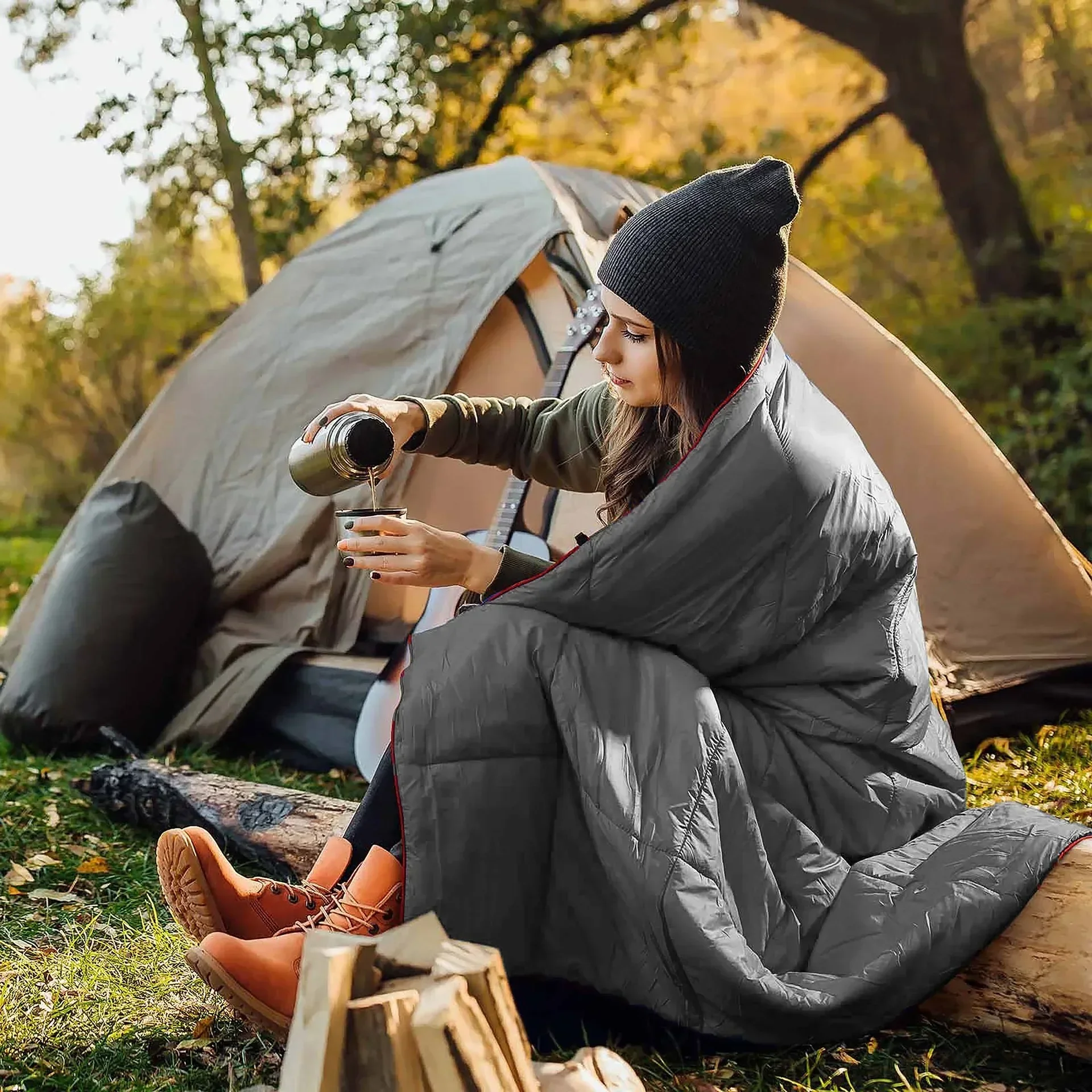 Outdoor Stay Dry and Comfy Travel Blanket Anywhere Camping Windproof for Cold Weather Lightweight Waterproof Wearable Blanket