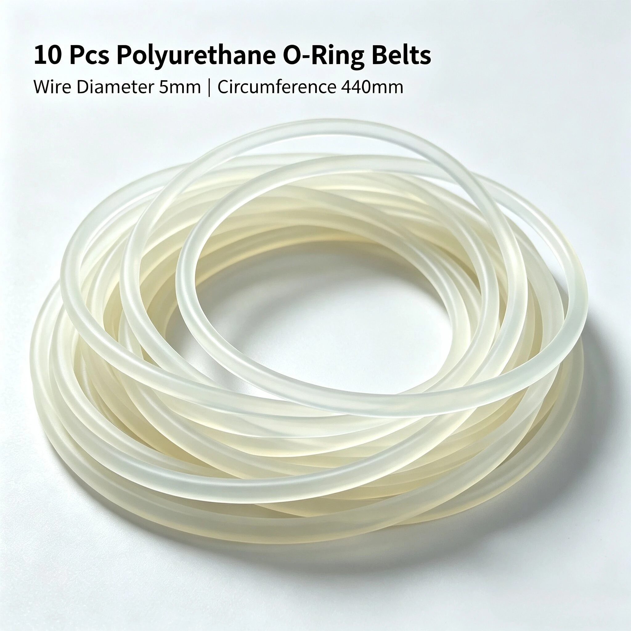 10pcs 5mmx440mm Polyurethane Conveyor PU Round ring belt  high transparent TPU smooth-surface transmission belt