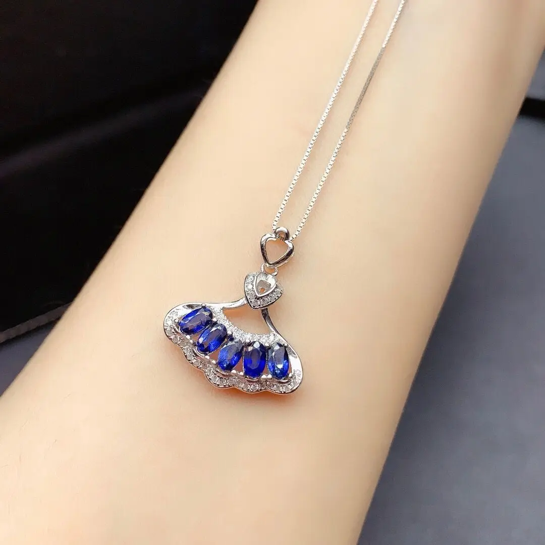 ZECAA 925 Blue Sapphire Jewelry Woman Sapphire Pendant With Natural Blue Sapphire 3*5mm S925 Silver Blue Sapphire Lady Pendant