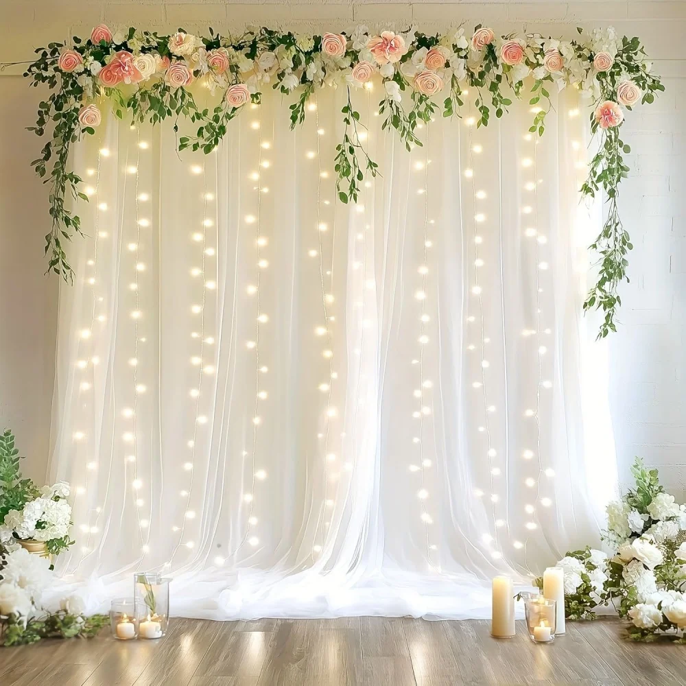 3M Hochzeits-Tüll-Hintergrundvorhänge Lichterkette Weißer Mesh-Gaze-Stoff für Outdoor- und Heimdekoration bei Geburtstagsfeiern und Fotografie-Zubehör – Detail 8