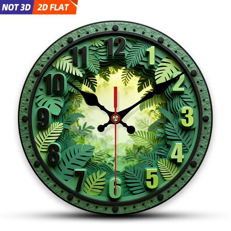 2D Flat. 1pc. Tropical Plant-Themed Wall Clock, Silent Decorative Clock, Creative Wall Clock, Suitable for Bedrooms, Living Room