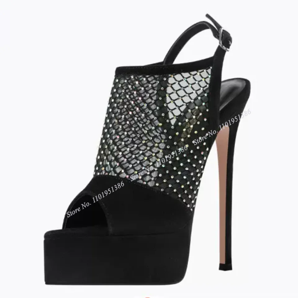 

Solid Black Air Mesh Sandals Hollow Summer Women Shoes Back Strap in Super Thin Heel Sexy Shoes Gladiator Shoes on Heels