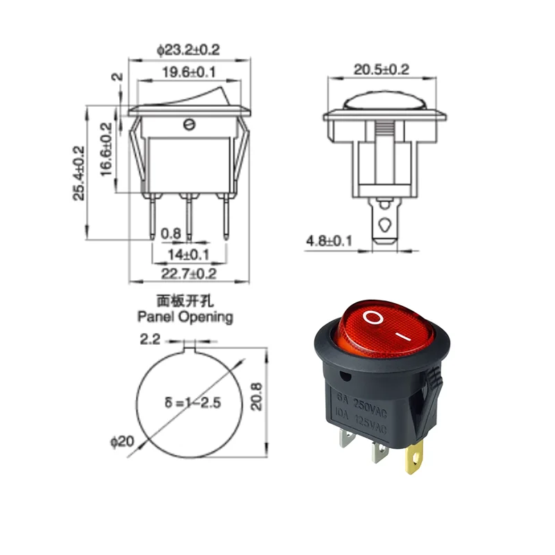 4Pcs 12V/220V Led Switch 16A 12V Light Switch Power Switch Car Button Lights ON/OFF 3pin Round Rocker Switch KCD1