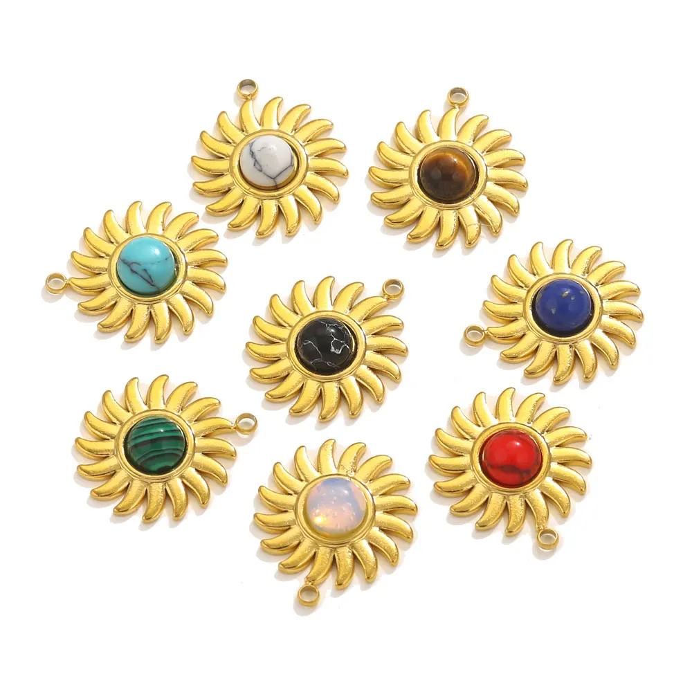 Dijes de flores de acero inoxidable para fabricación de joyas, colgante de joyería chapado en oro de 18K PVD, suministros a granel, 5 piezas