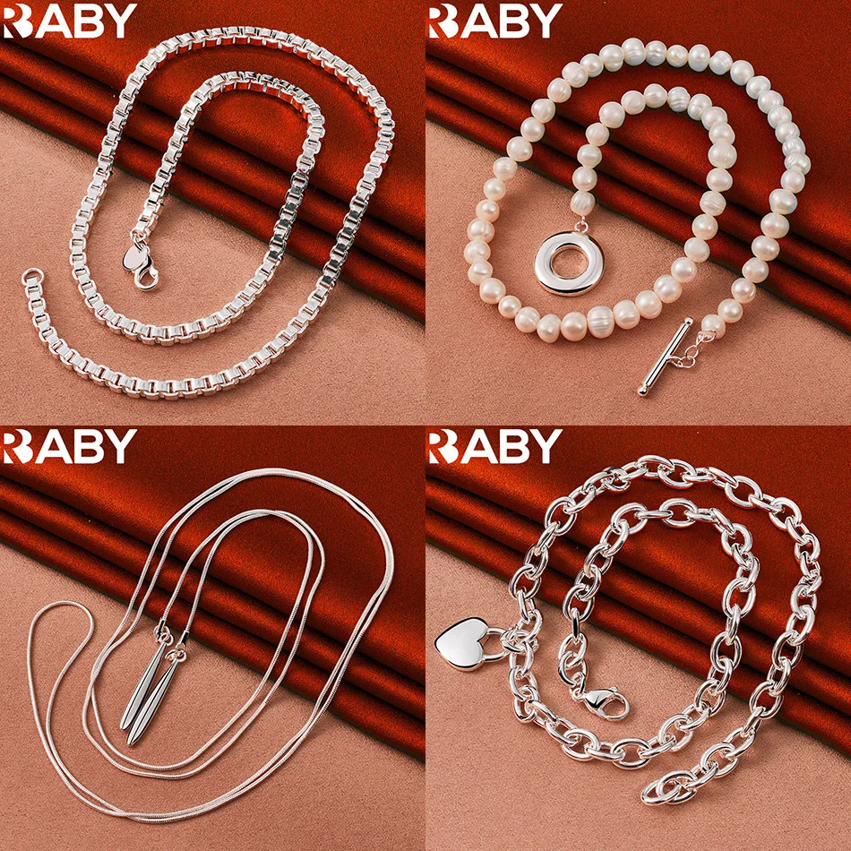 

URBABY 925 Sterling Silver 45cm Geometric Necklace For Women Men Charm Trend Birthday Gifts Fashion Party