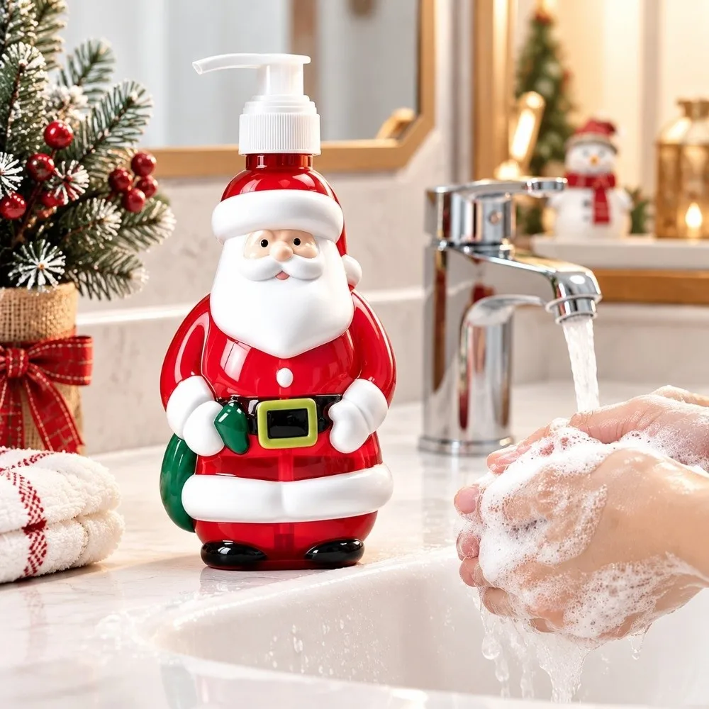 300ml Christmas Pump Bottle Snowman Santa Claus Soap Pump Dispensers Penguin Xmas Tree Lotion Dispenser Bottles Home