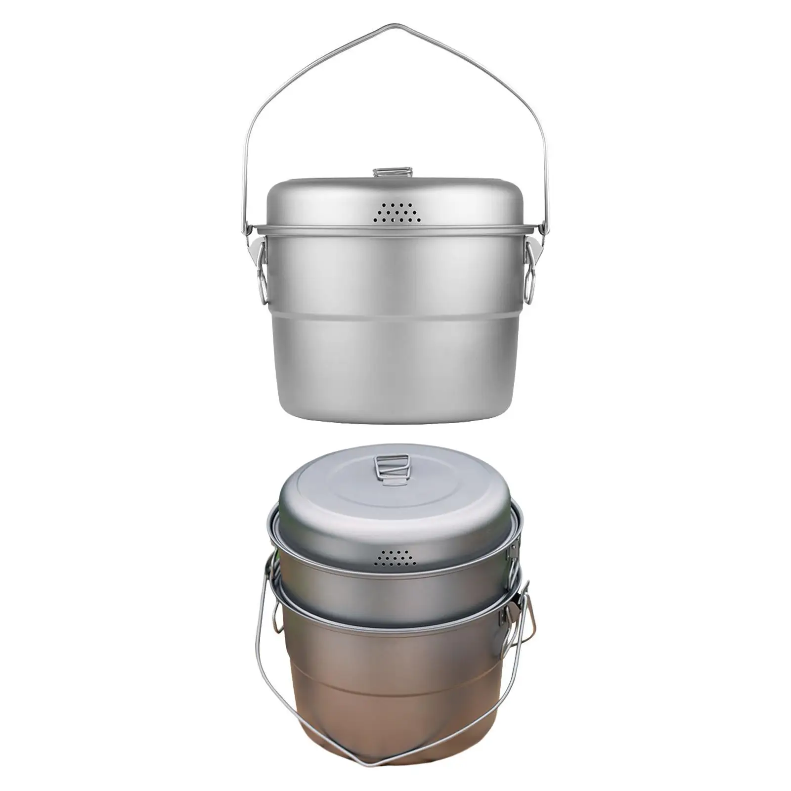 Camping Hanging Pot 5.5 L Capacity Titanium Stew Pot for Fishing BBQ Travel