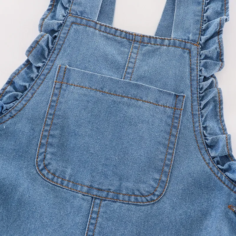 Children Denim Overalls Dungarees 2-6Y Solid Color Girl Jeans Long Pants Kids Jumpsuit Clothes Summer Thin Soft Trousers