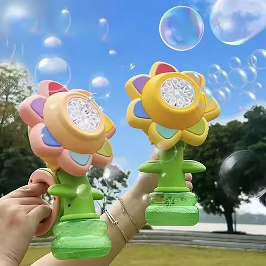 かわいい 7 色ひまわりの泡シェイクヘッドシャボン玉スイングライト自動吹きハンドヘルドバブルマシン子供のおもちゃ