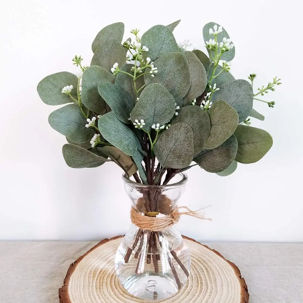 5/10 Stück künstliche Pflanzen Eukalyptusblätter Festival Blumensträuße Hochzeit Braut Urlaub Grün Zuhause Vasen Tisch Raumdekoration