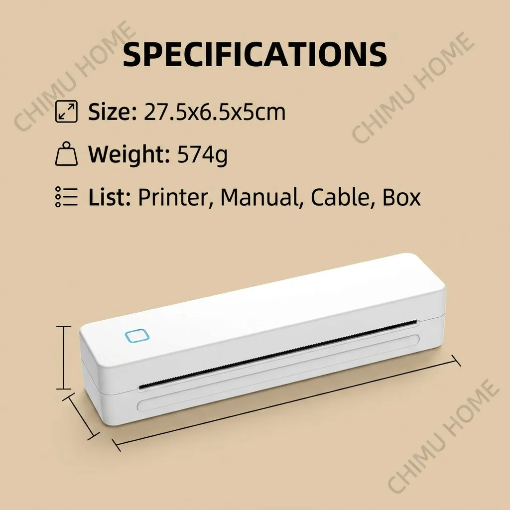 【CHIMU HOME】Smart A4 Portable Thermal Printer Inkless Vision Hub Bluetooth Wireless Remote Study Office Sentry V3