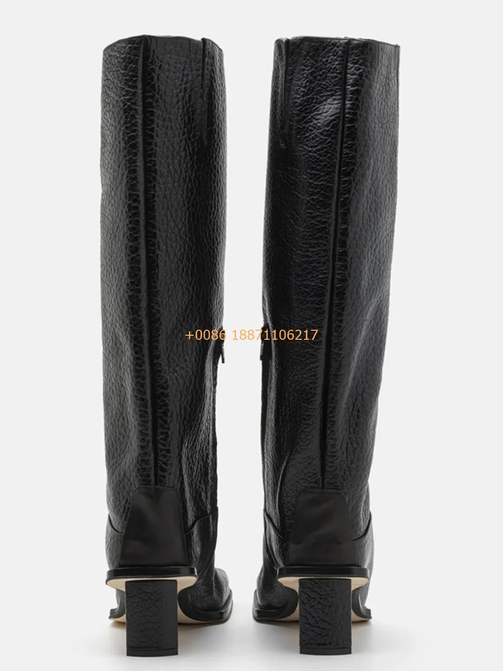 Black Sexy Square Toe Ladies Boots Autumn New Catwalk Elegant Knee-High Leather Boots Fashion Party Casual High Heel Knight Boot